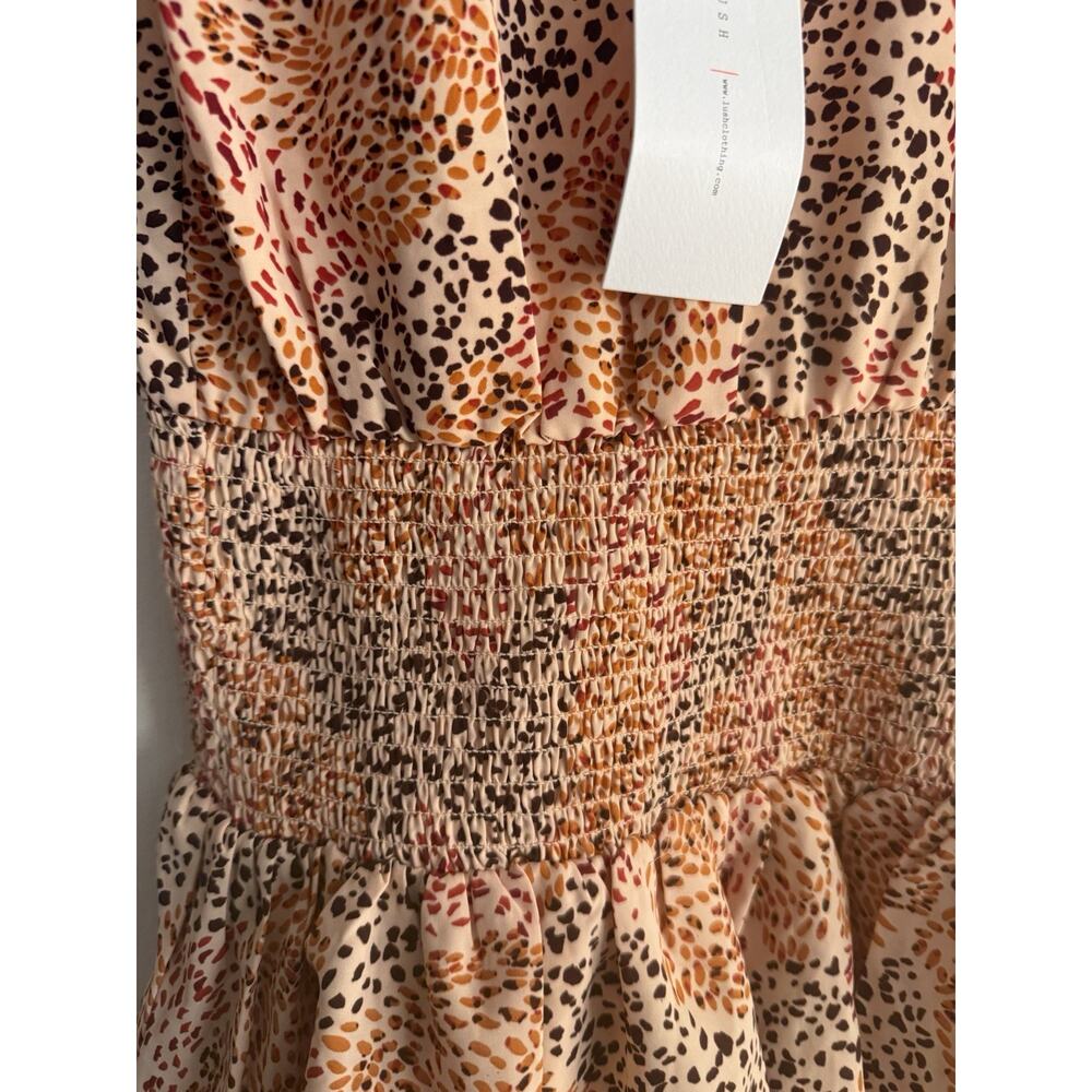 Lush Cream Multi Dot Est Small Tiered Mini Dress Womens Smocked Waist NWT - Picture 3 of 7